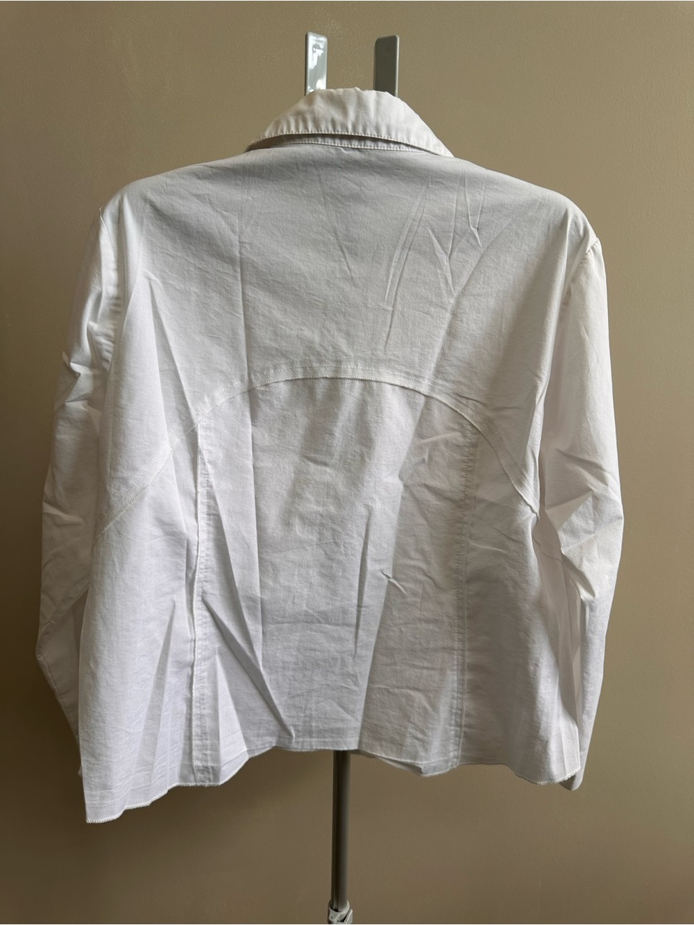 Women's White Ruffle-Front Button Blazer Jacket - Picture 6 of 6